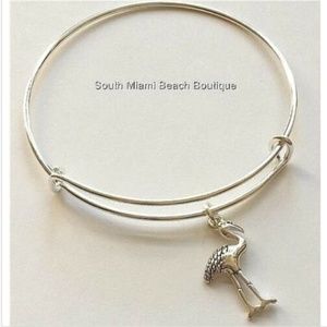 Flamingo Charm Bracelet Silver Plated Tropical Island Bird Wire Adjustable